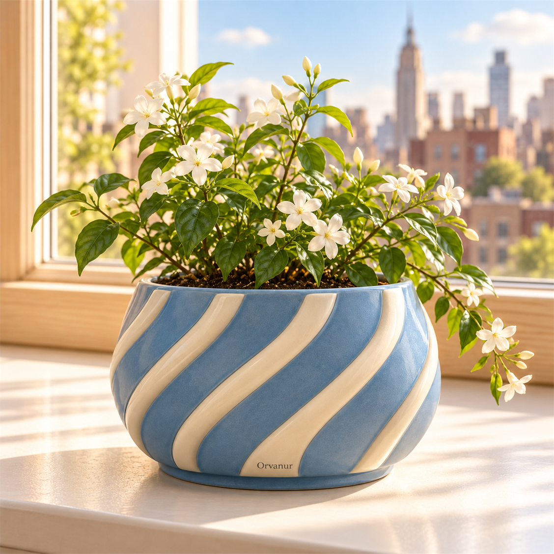 Orvanur Broadway Spiral Planter styled with an indoor plant