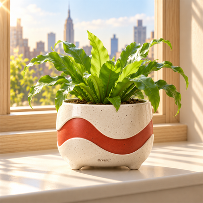 Orvanur Parkside Wave Planter styled with an indoor plant