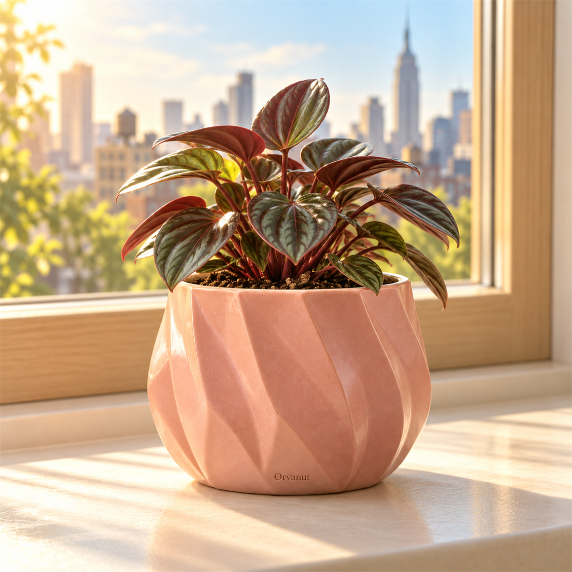 Orvanur Rose Facet Planter styled with an indoor plant