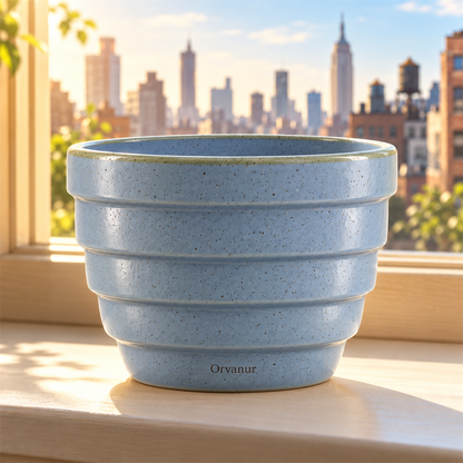 Orvanur Skyline Ribbed Planter styled with an indoor plant